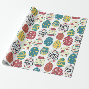 Colourful Eggs Happy Easter Typography Wrapping Paper