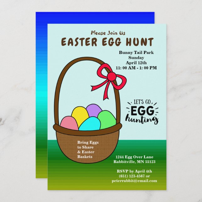 Colourful Eggs in a Basket Easter Egg Hunt Invitation (Front/Back)