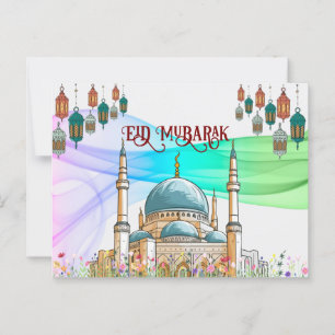 Colourful Eid Mubarak Card with Mosque