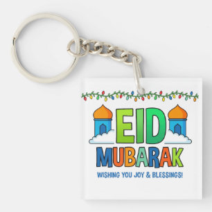 Colourful eid mubarak greeting card with mosque an key ring