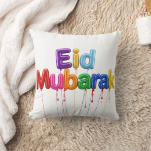 Colourful eid mubarak text with melting paint drip cushion