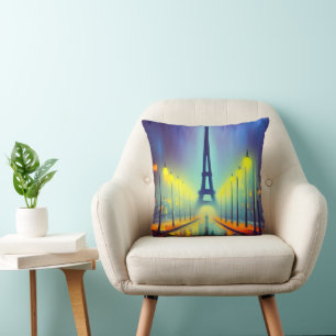 Colourful Eiffel Tower at Night Cushion