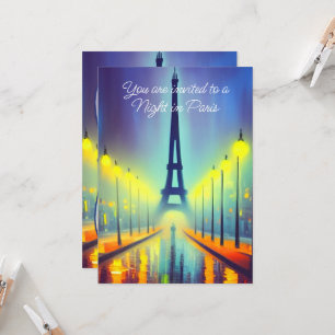 Colourful Eiffel Tower at Night Party  Invitation