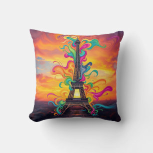 Colourful Eiffel Tower Swirls Cushion