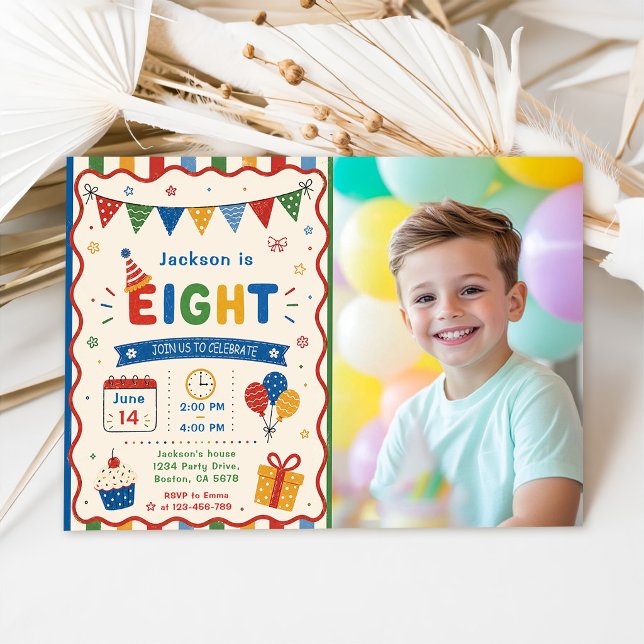 Colourful EIGHT 8th Birthday Party Invitation (Creator Uploaded)