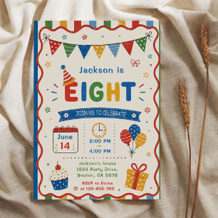 Colourful EIGHT 8th Birthday Party Invitation