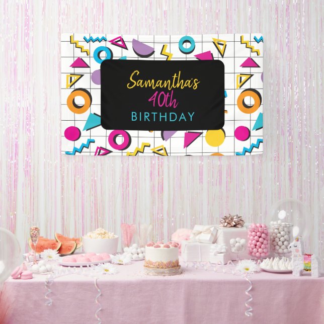 Colourful Eighties 80's Retro Geometric Birthday Banner (Party)