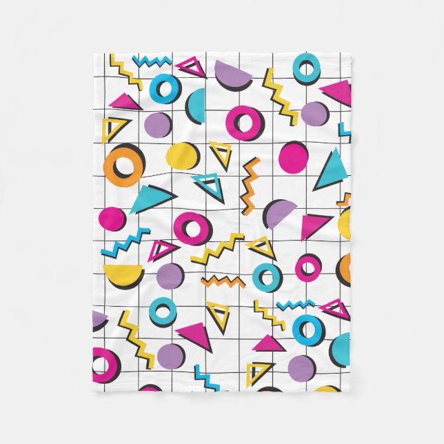 Colourful Eighties 80's Retro Geometric Pattern  Fleece Blanket (Front)