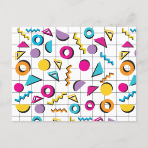 Colourful Eighties 80's Retro Geometric Pattern Holiday Postcard