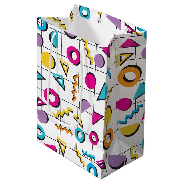 Colourful Eighties 80's Retro Geometric Pattern  Medium Gift Bag (Front Angled)