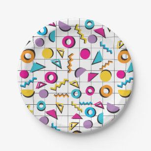 Colourful Eighties 80's Retro Geometric Pattern   Paper Plate