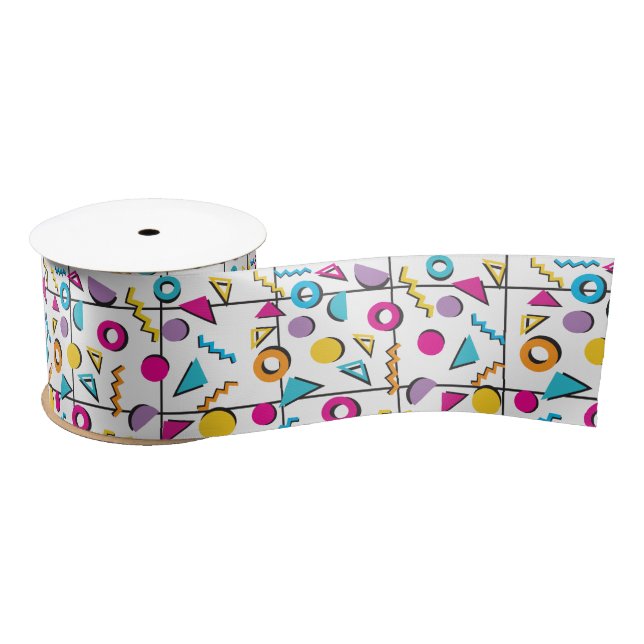 Colourful Eighties 80's Retro Geometric Pattern   Satin Ribbon (Spool)
