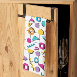 Colourful Eighties 80's Retro Geometric Pattern Tea Towel