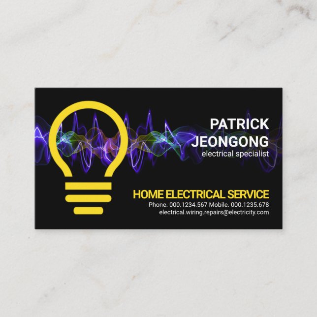 Colourful Electric Lightning Zapping Lightbulb  Business Card (Front)