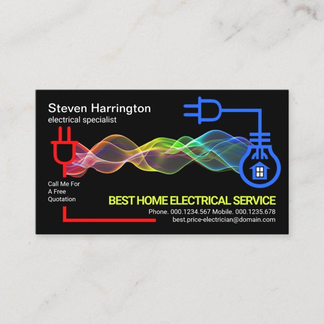 Colourful Electric Wave Powering Electrical Circui Business Card (Front)