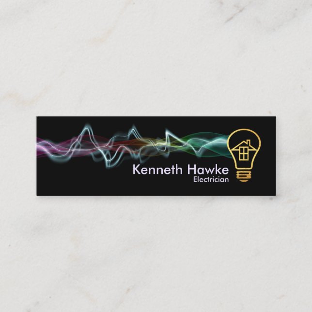 Colourful Electrical Charge Gold Home Bulb Mini Business Card (Front)