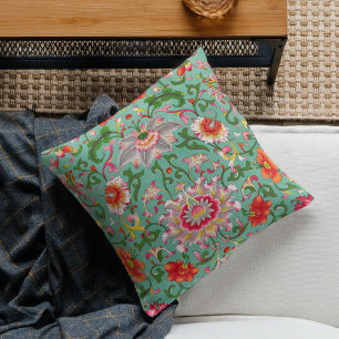 Colourful Elegant Asian Floral Chinoiserie Pattern Cushion