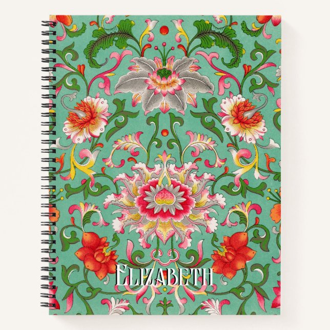 Colourful Elegant Asian Floral Chinoiserie Pattern Notebook (Front)