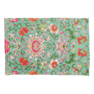 Colourful Elegant Asian Floral Chinoiserie Pattern Pillowcase