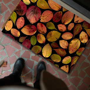 Colourful Elegant Autumn Leaves on Black Doormat