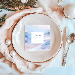Colourful Elegant Blue Pink Watercolor Abstract Square Business Card
