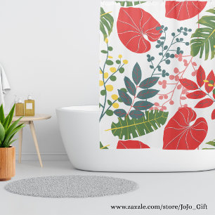Colourful elegant botanical pattern green red shower curtain