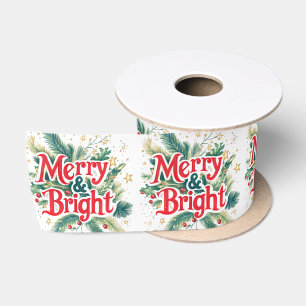 Colourful Elegant Christmas Red White Merry Bright Satin Ribbon