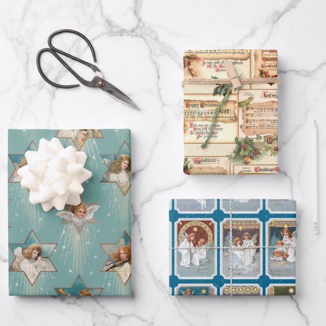 Colourful Elegant Festive Victorian Angels Wrapping Paper Sheet (Front)