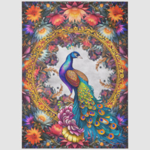 Colourful Elegant Floral Peacock Decoupage Tissue Paper