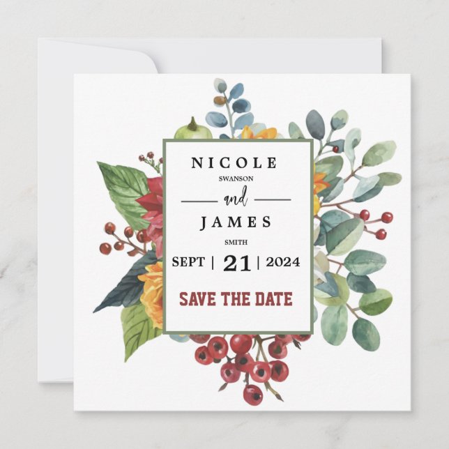 Colourful Elegant Floral  Save The Date (Front)