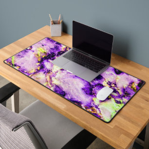 Colourful Elegant Marble Purple Pink and Gold Desk Mat