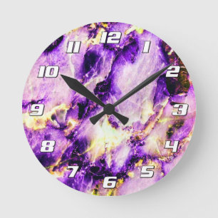 Colourful Elegant Marble Purple Pink Gold Numbers Round Clock