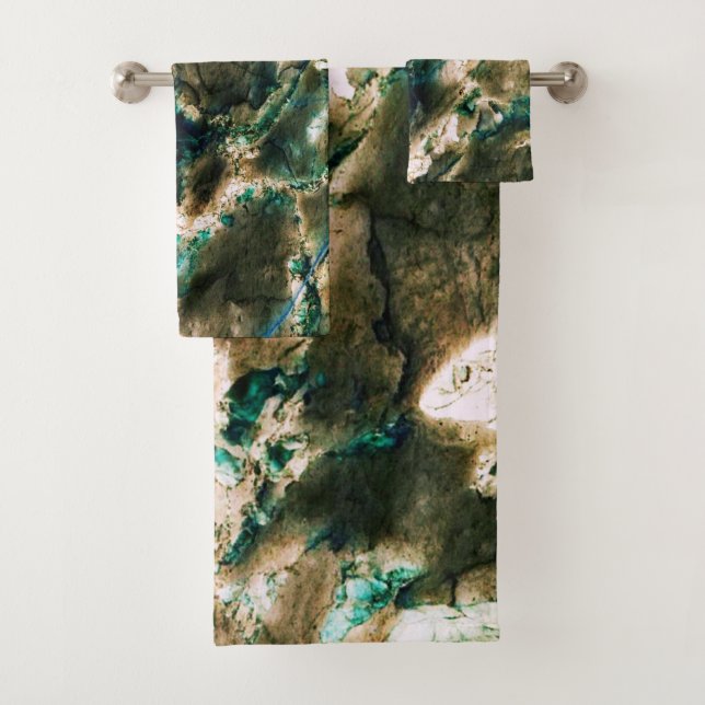Colourful Elegant Marble Tan Brown and Aqua Bath Towel Set (Insitu)