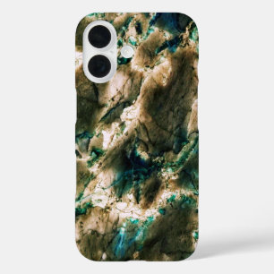 Colourful Elegant Marble Tan Brown and Aqua iPhone 16 Case