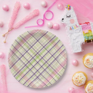 Colourful Elegant Pastel Retro Tartan Plaid Patter Paper Plate