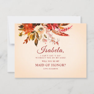 Colourful Elegant Rustic Fall Floral Maid Of Honou Postcard
