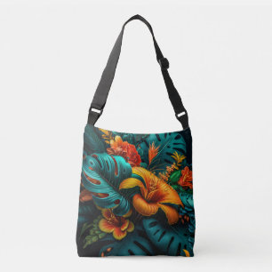 Colourful Elegant Tropical Leaves and Flowers Crossbody Bag