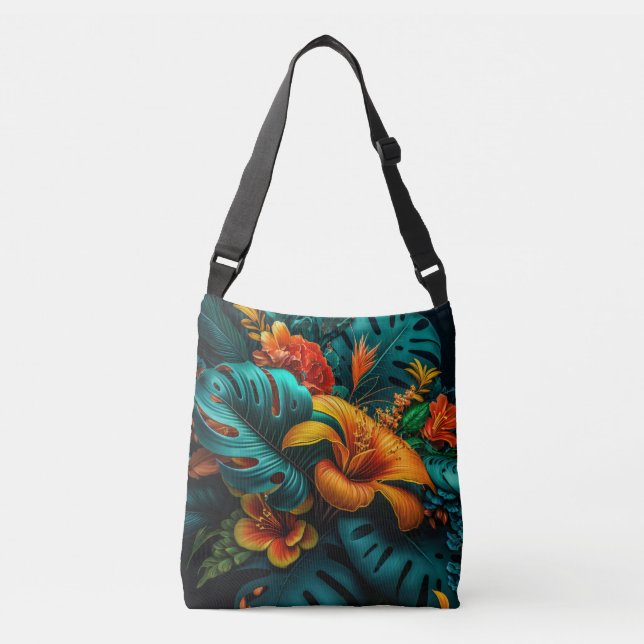 Colourful Elegant Tropical Leaves and Flowers | Crossbody Bag (Front)