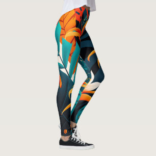 Colourful Elegant Tropical Leaves and Flowers Leggings