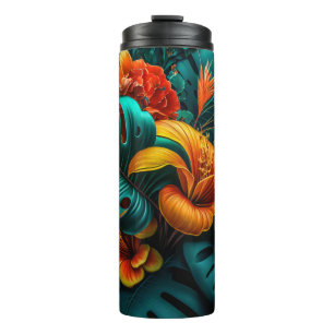 Colourful Elegant Tropical Leaves and Flowers Thermal Tumbler