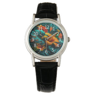 Colourful Elegant Tropical Leaves and Flowers Watch