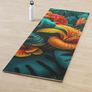 Colourful Elegant Tropical Leaves and Flowers   Yoga Mat