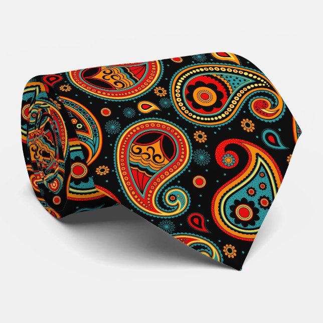 Colourful elegant vintage paisley pattern tie (Rolled)
