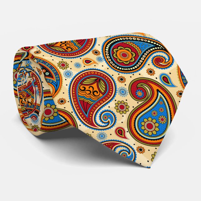 Colourful elegant vintage paisley pattern tie (Rolled)
