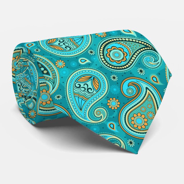 Colourful elegant vintage paisley pattern tie (Rolled)