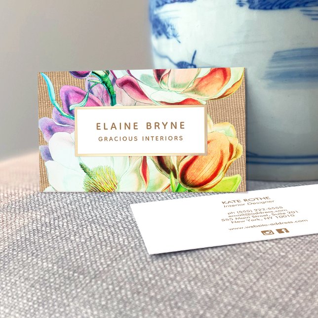 Colourful Elegant Watercolor Magnolia Business Car Card (Creator Uploaded)