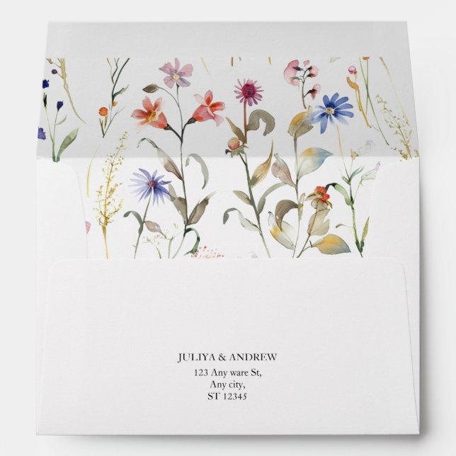 Colourful elegant wild flower wedding  envelope (Back (Bottom))
