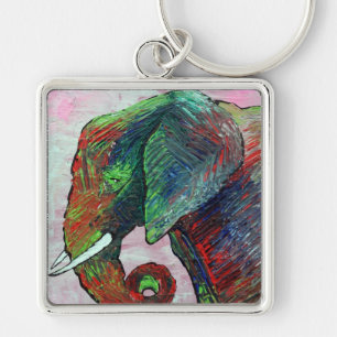 Colourful Elephant Art Key Ring