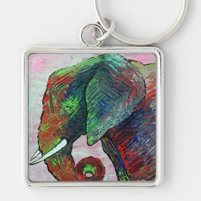 Colourful Elephant Art Key Ring (Front)