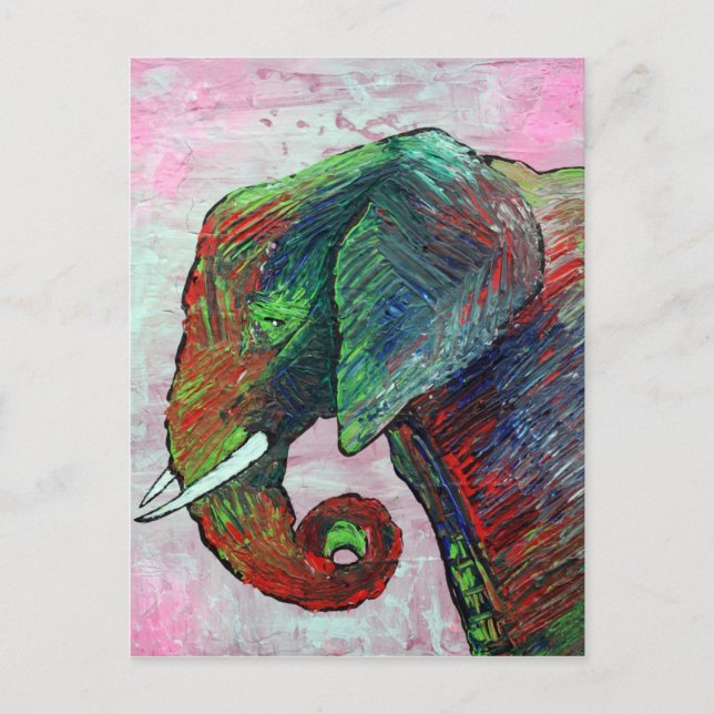 Colourful Elephant Art Postcard (Front)